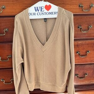 White House Black Market V-Neck Sweater in Tan